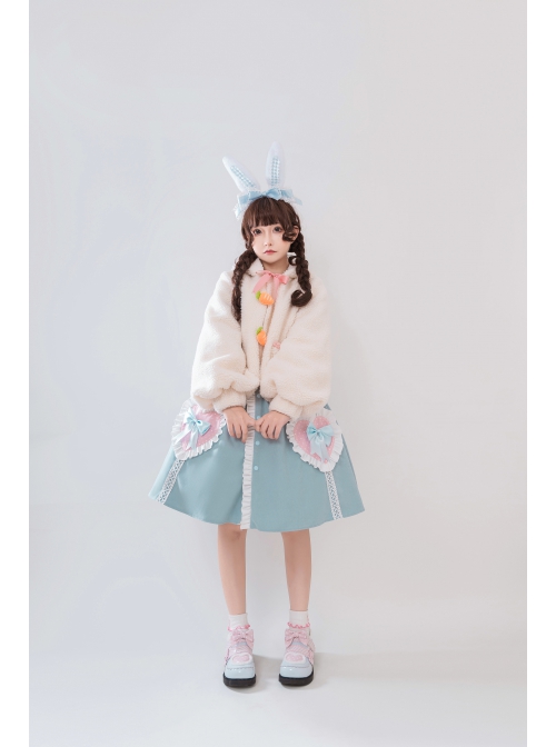 Bunny Series Autumn Winter Cream-colored Rabbit Ears Lambswool Short Coat