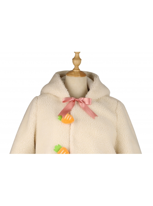 Bunny Series Autumn Winter Cream-colored Rabbit Ears Lambswool Short Coat