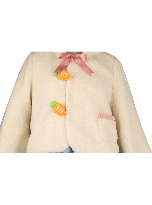 Bunny Series Autumn Winter Cream-colored Rabbit Ears Lambswool Short Coat