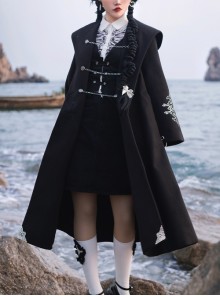 Black Fairy Tale Series Winter Gothic Black Lolita Long Cloak Coat With Black Vest