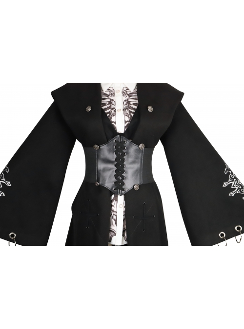 Black Fairy Tale Series Winter Gothic Black Lolita Long Cloak Coat With Black Vest
