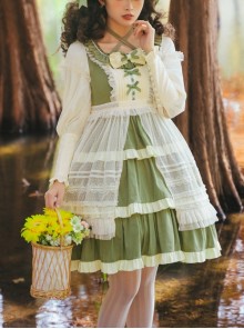 Immerse Springtime Series OP Pastoral Style Elegant Three-Section Hem Classic Lolita Long Sleeve Dress With Tulle Skirt