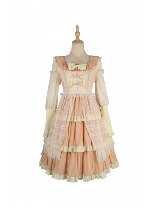 Immerse Springtime Series OP Pastoral Style Elegant Three-Section Hem Classic Lolita Long Sleeve Dress With Tulle Skirt