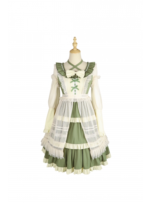 Immerse Springtime Series OP Pastoral Style Elegant Three-Section Hem Classic Lolita Long Sleeve Dress With Tulle Skirt