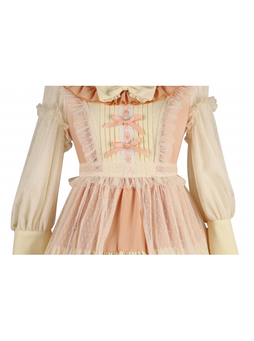 Immerse Springtime Series OP Pastoral Style Elegant Three-Section Hem Classic Lolita Long Sleeve Dress With Tulle Skirt