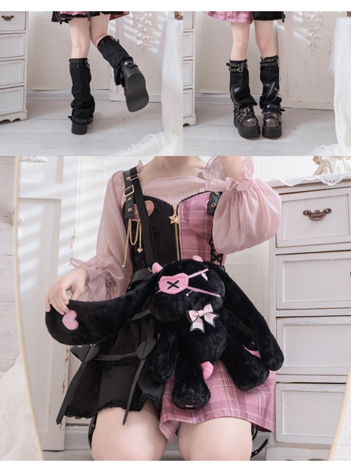 Demon Rabbit Series Black-Pink Rabbit Cute Long Plush Gothic Lolita Inclined Shoulder Bag