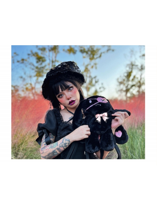 Demon Rabbit Series Black-Pink Rabbit Cute Long Plush Gothic Lolita Inclined Shoulder Bag