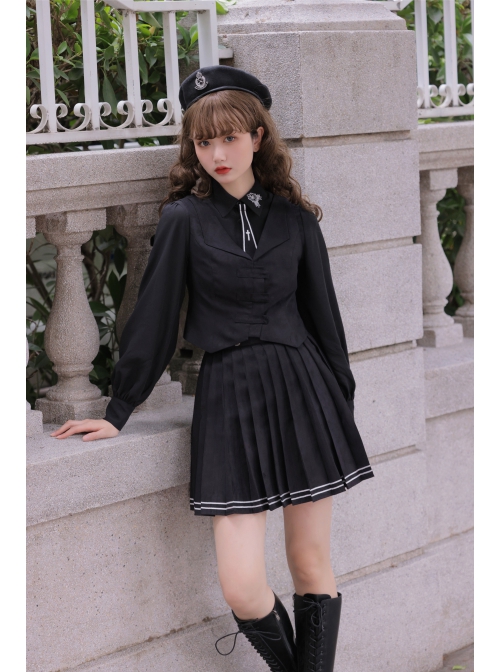 Taboo Book Series Winter Gothic Lolita Shirt And Vest And Pleated Skirt Three-piece Suit