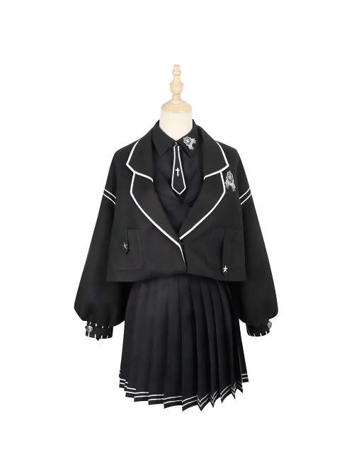 Taboo Book Series Embroidery Gothic Lolita Winter Black Lapel Short Coat