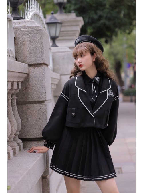 Taboo Book Series Embroidery Gothic Lolita Winter Black Lapel Short Coat