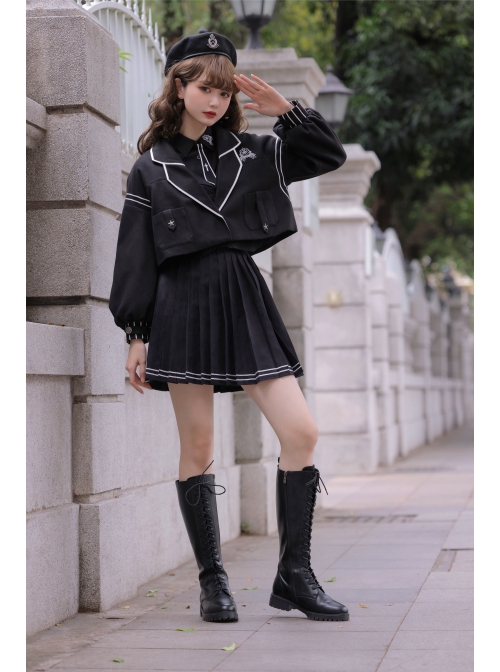 Taboo Book Series Embroidery Gothic Lolita Winter Black Lapel Short Coat