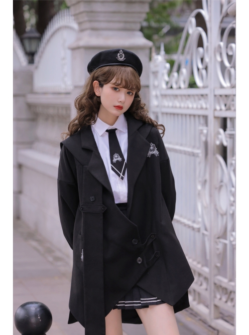 Taboo Book Series Embroidery Gothic Lolita Black Lapel Winter Loose Mid-length Cloak Coat