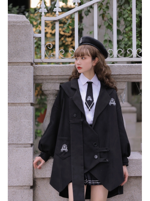 Taboo Book Series Embroidery Gothic Lolita Black Lapel Winter Loose Mid-length Cloak Coat