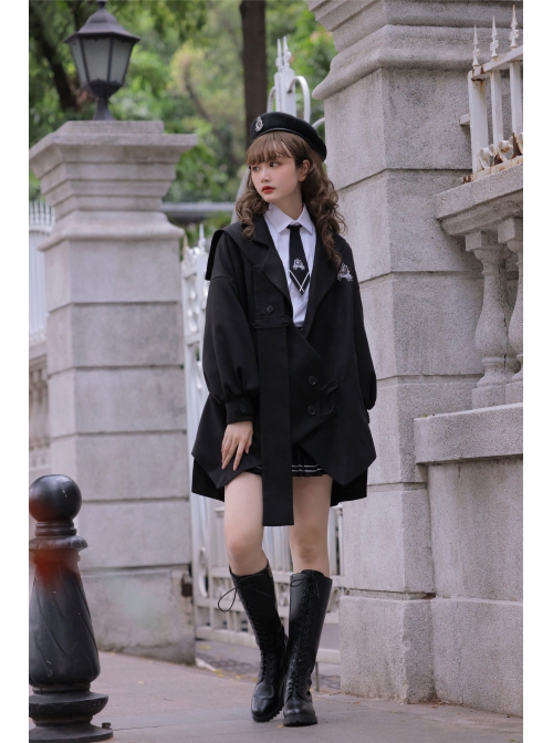 Taboo Book Series Embroidery Gothic Lolita Black Lapel Winter Loose Mid-length Cloak Coat