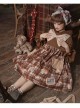 Mushroom Raccoon Series OP Cute Printing Plush Pockets Brown Hooded Sweet Lolita Long Sleeve Dress