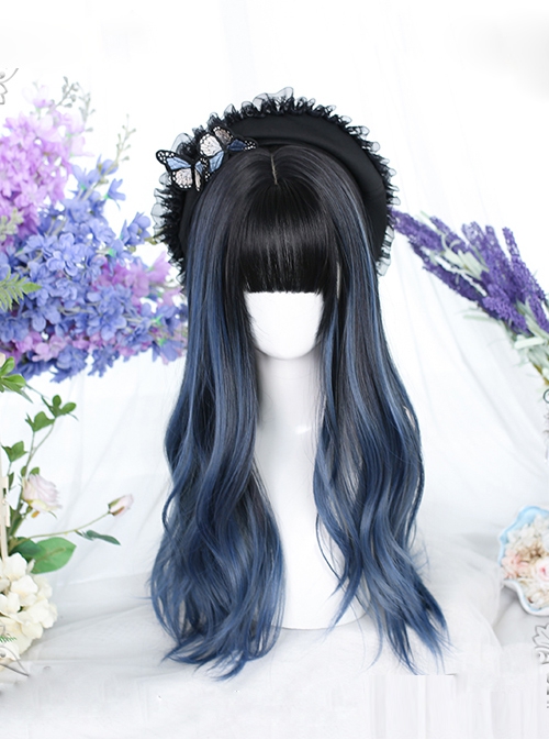 Black Gradient Blue Long Large Wave Curly Wig Classic Lolita Wigs