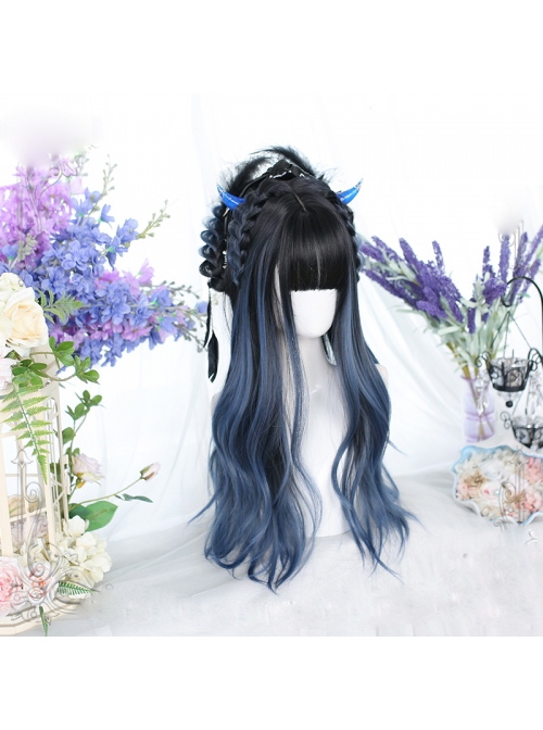 Black Gradient Blue Long Large Wave Curly Wig Classic Lolita Wigs