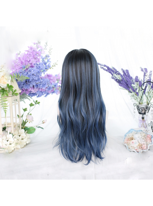 Black Gradient Blue Long Large Wave Curly Wig Classic Lolita Wigs