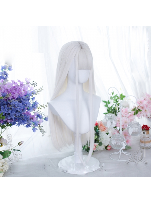 Moonlight White Natural Bangs Long Straight Wig Classic Lolita Wigs