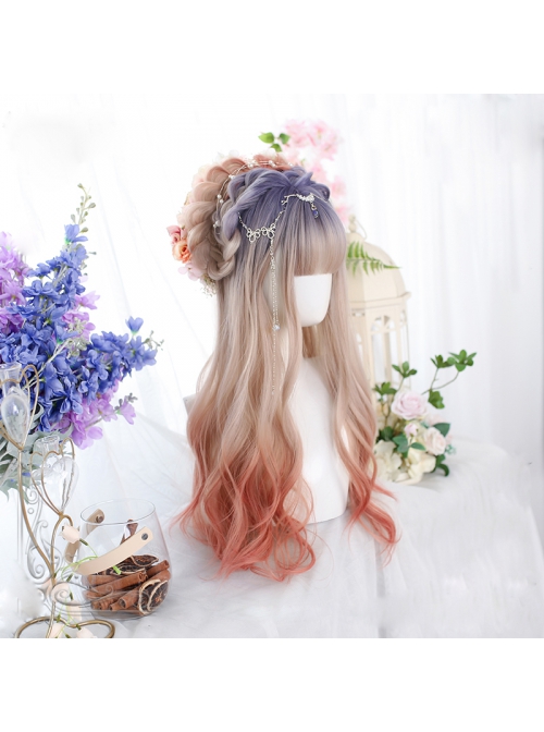 Sunset Gradient Color Nature Harajuku Long Curly Wig Classic Lolita Wigs