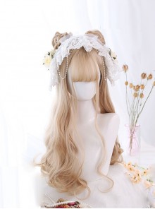 Linen Color Long Natural Big Wave Curly Wig Classic Lolita Wigs