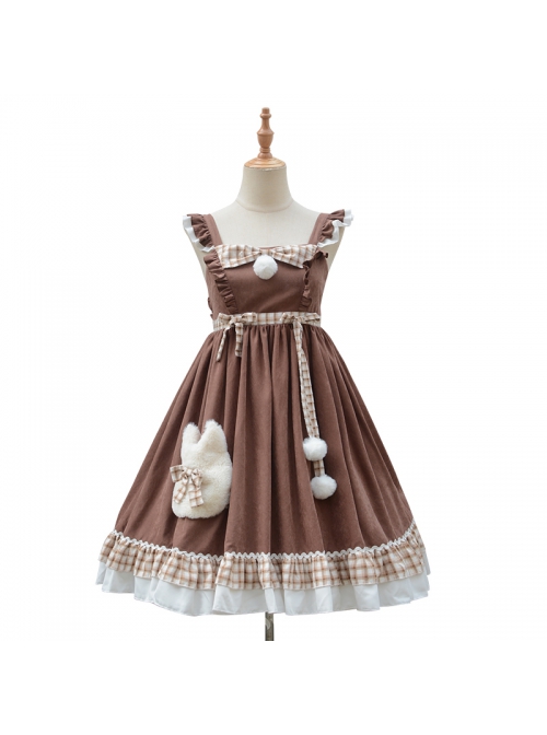 Snowball Meow Series JSK Plush Balls Bowknot Autumn Winter Sweet Lolita Ruffle Sling Dress