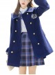 Nautical Line Series College Style JK School Lolita Navy Blue Puff Sleeve Leisure Woolen Coat