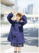 Nautical Line Series College Style JK School Lolita Navy Blue Puff Sleeve Leisure Woolen Coat