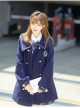 Nautical Line Series College Style JK School Lolita Navy Blue Puff Sleeve Leisure Woolen Coat