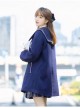 Nautical Line Series College Style JK School Lolita Navy Blue Puff Sleeve Leisure Woolen Coat