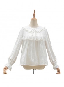 Cotton Cat Ears Doll Collar White Sweet Lolita Lace Long Sleeve Shirt