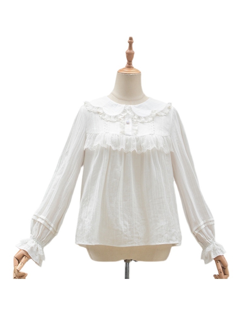 Cotton Cat Ears Doll Collar White Sweet Lolita Lace Long Sleeve Shirt