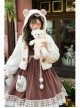 Winter Day Warm Bear Series Winter Thicken Fluffy Cute Sweet Lolita Bear Ears Hooded Apricot Short Coat