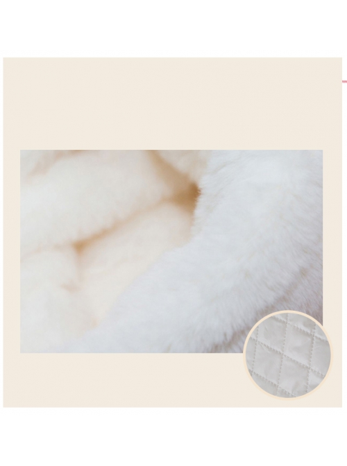 Long-eared Rabbit Series Winter Fluffy Warm Sweet Lolita Cute Rabbit Ears Hooded Milky White Medium Length Coat