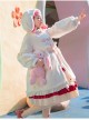 Long-eared Rabbit Series Winter Fluffy Warm Sweet Lolita Cute Rabbit Ears Hooded Milky White Medium Length Coat