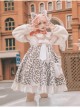 Stars Cat Series OP Ruffle Doll Collar Winter Leopard Plush Warm Sweet Lolita Long Sleeve Dress Set