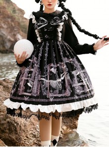 Lost Dreams Series JSK Bowknot Retro Printing Darkness Gothic Lolita Sling Dress