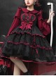 Silent Portrait Series JSK Red Bowknot Three-stage Hem Black Sweet Lolita Ruffle Sling Dress