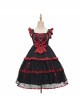 Silent Portrait Series JSK Red Bowknot Three-stage Hem Black Sweet Lolita Ruffle Sling Dress