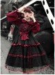 Silent Portrait Series JSK Red Bowknot Three-stage Hem Black Sweet Lolita Ruffle Sling Dress