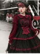 Silent Portrait Series JSK Red Bowknot Three-stage Hem Black Sweet Lolita Ruffle Sling Dress