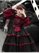 Silent Portrait Series JSK Red Bowknot Three-stage Hem Black Sweet Lolita Ruffle Sling Dress