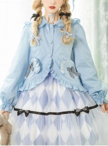 Candy Series Candy Color Cute Rabbit Ears Sweet Lolita Ruffle Hooded Puff Sleeve Short Outer Garment