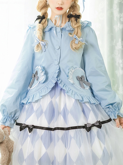 Candy Series Candy Color Cute Rabbit Ears Sweet Lolita Ruffle Hooded Puff Sleeve Short Outer Garment