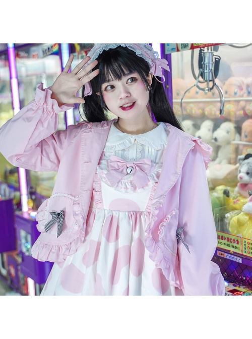 Candy Series Candy Color Cute Rabbit Ears Sweet Lolita Ruffle Hooded Puff Sleeve Short Outer Garment