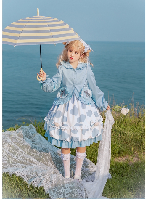 Candy Series Candy Color Cute Rabbit Ears Sweet Lolita Ruffle Hooded Puff Sleeve Short Outer Garment