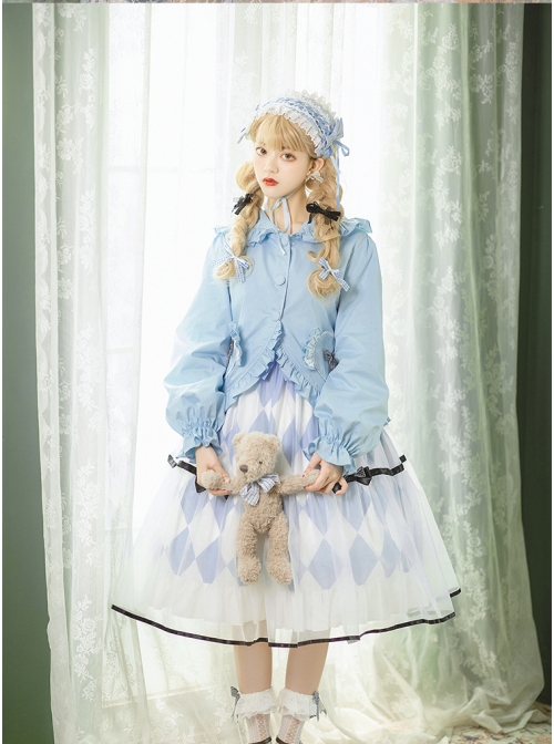 Candy Series Candy Color Cute Rabbit Ears Sweet Lolita Ruffle Hooded Puff Sleeve Short Outer Garment