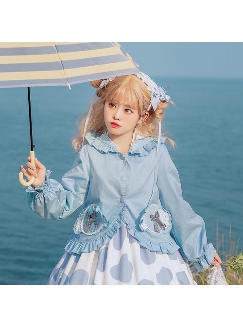 Candy Series Candy Color Cute Rabbit Ears Sweet Lolita Ruffle Hooded Puff Sleeve Short Outer Garment