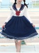 Starlet Island Series OP Navy Collar Star Lace Hem Sweet Lolita Long Sleeve Dress