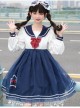 Starlet Island Series OP Navy Collar Star Lace Hem Sweet Lolita Long Sleeve Dress